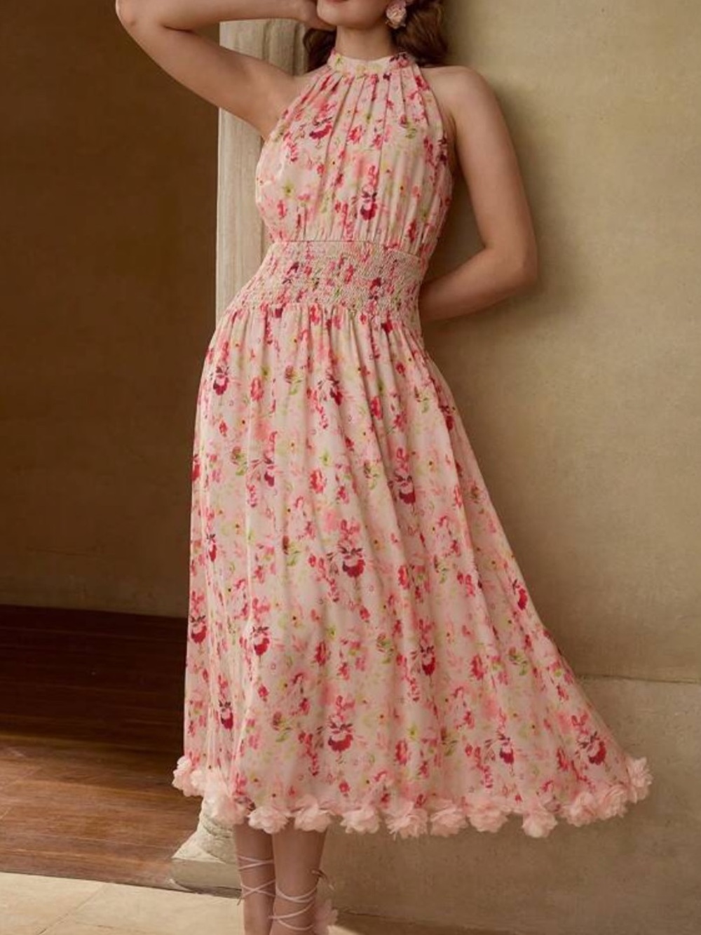 MOTF Pink Floral Halter Maxi Dress